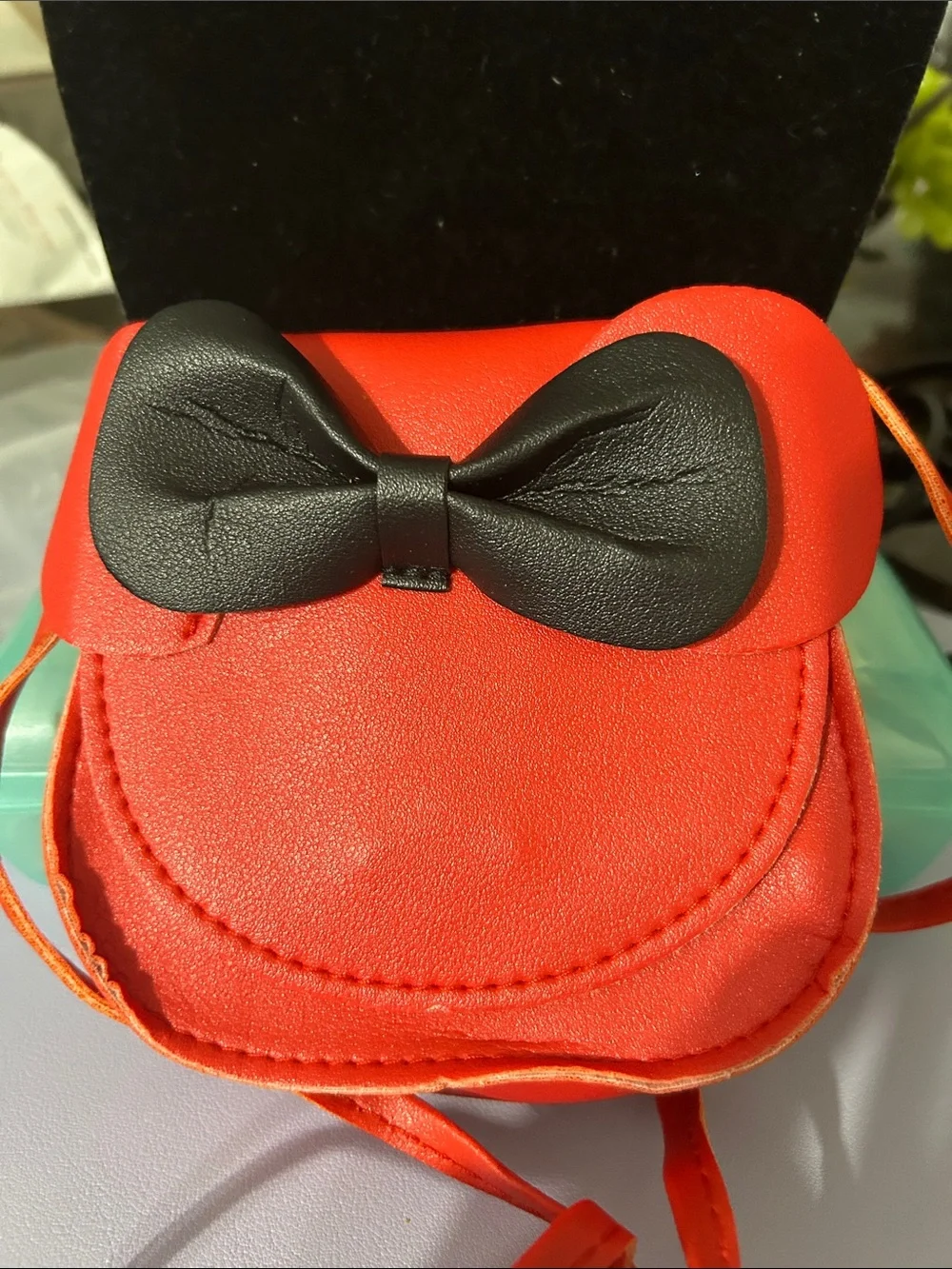 Red Mini Crossbody Bag with Black Bow Accent